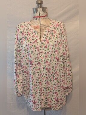 Size XXL Cool Crinkle Cotton/Rayon Floral Peasant Style Blouse